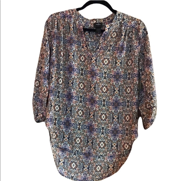 Day trip tunic length blouse boho print sz small career easy care size small - Picture 1 of 5